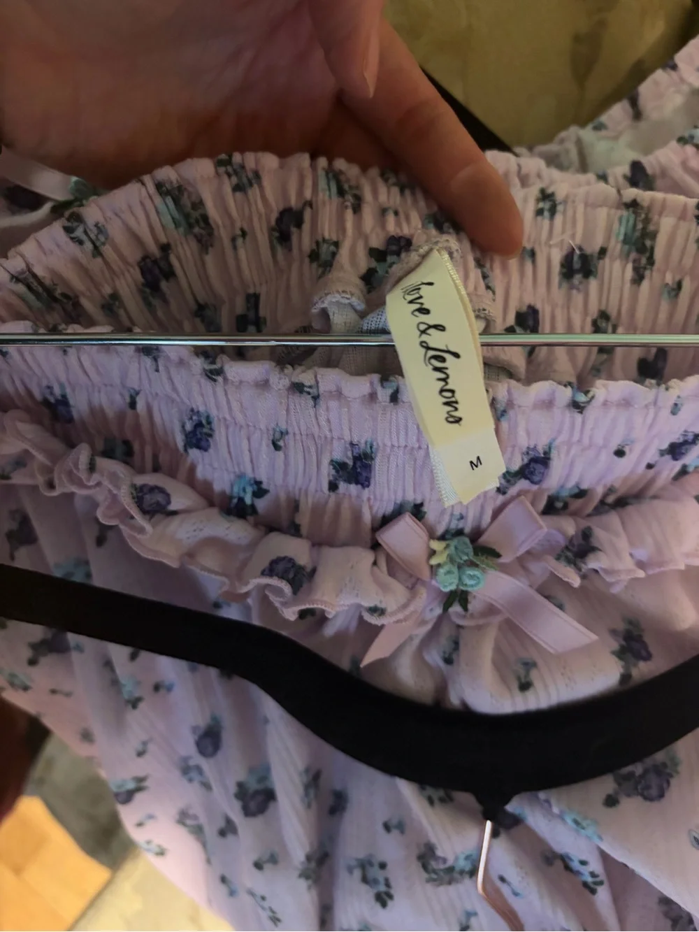 For Love & Lemons Lilac Floral Smocked Crop Top and Shorts Lounge Set - Picture 10 of 10